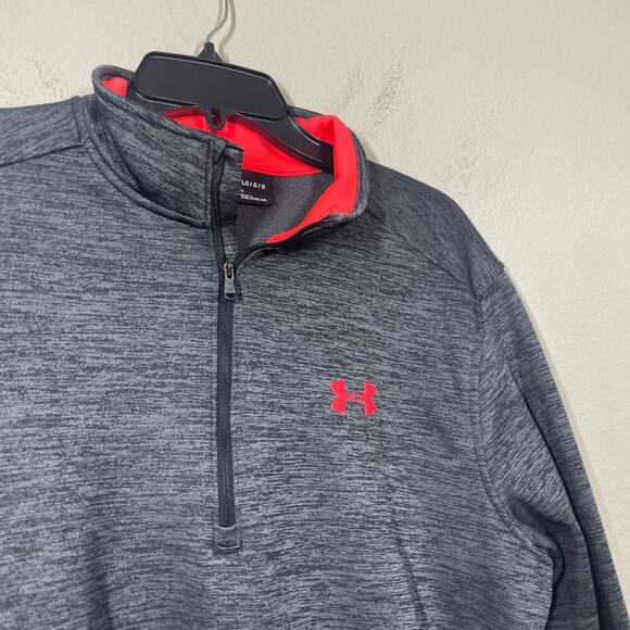 Under Armour Mens Size Large Coldgear Half Zip Pullover Gray Orange Long Sleeves - Picture 8 of 9